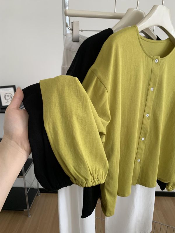 夏季顯白芥綠黃鬆弛感雪花棉防曬開衫-2色 夏季顯白芥綠黃鬆弛感雪花棉防曬開衫-2色