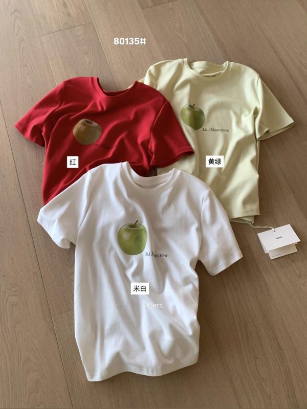 韓系蘋果圖案印花質感T恤-3色 韓系蘋果圖案印花質感T恤-3色