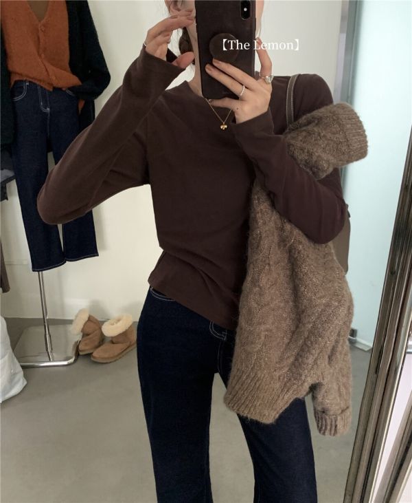 單穿疊穿基礎單品 純色磨毛百搭打底衫-5色 單穿疊穿基礎單品 純色磨毛百搭打底衫-5色