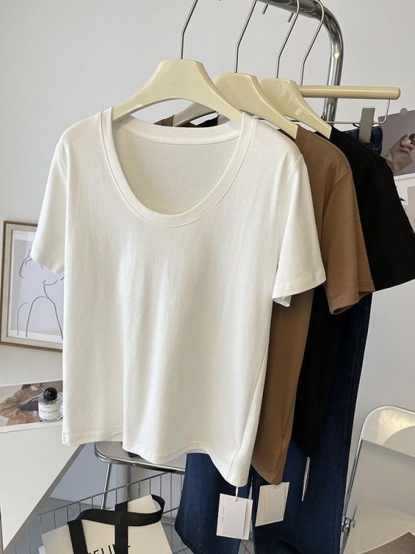 露鎖骨正肩大U寬鬆低領tee-3色 露鎖骨正肩大U寬鬆低領tee-3色