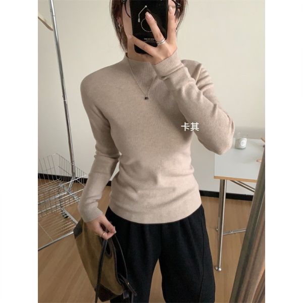 氣質顯瘦無縫一體半高領打底針織上衣-5色 氣質顯瘦無縫一體半高領打底針織上衣-5色