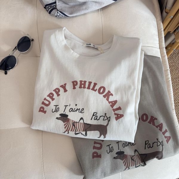 可愛狗狗印花寬鬆休閒上衣-2色 可愛狗狗印花寬鬆休閒上衣-2色