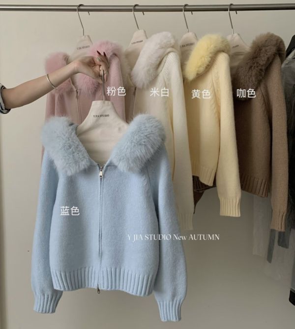 毛毛領可拆 多穿保暖連帽針織-5色 毛毛領可拆 多穿保暖連帽針織-5色