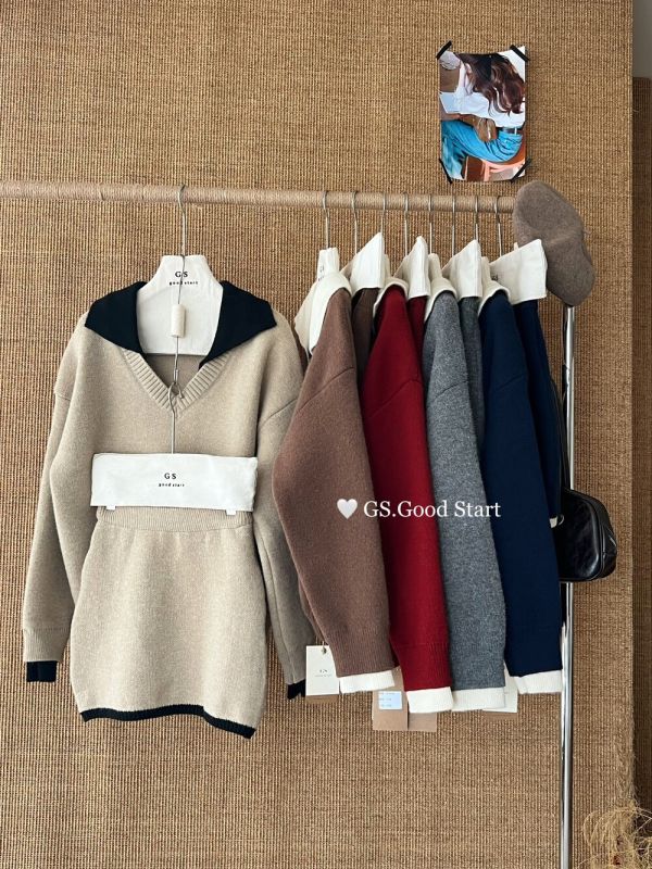 學院風撞色氣質針織衫+半身裙兩件套套裝-5色 學院風撞色氣質針織衫+半身裙兩件套套裝-5色