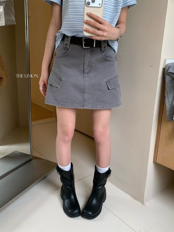 美式復古風氣質設計感高腰A字工裝裙-2色 美式復古風氣質設計感高腰A字工裝裙-2色