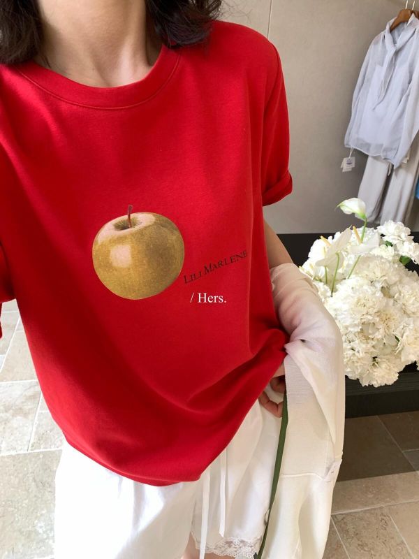 韓系蘋果圖案印花質感T恤-3色 韓系蘋果圖案印花質感T恤-3色