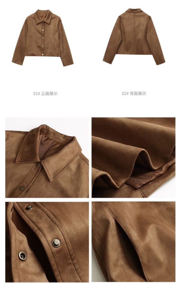 復古仿麂皮絨翻領顯瘦短款外套 復古仿麂皮絨翻領顯瘦短款外套