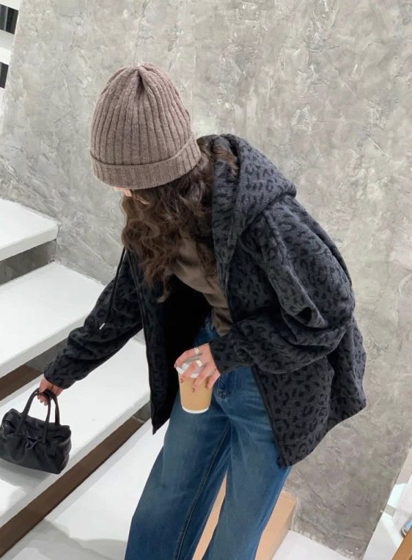 質感連帽寬鬆豹紋外套 質感連帽寬鬆豹紋外套