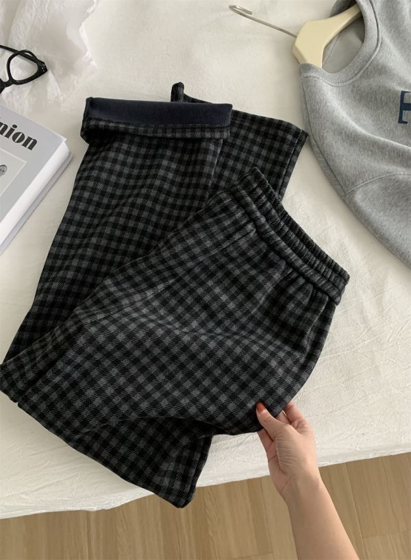 加厚加絨格子直筒保暖休閒褲-2色 加厚加絨格子直筒保暖休閒褲-2色