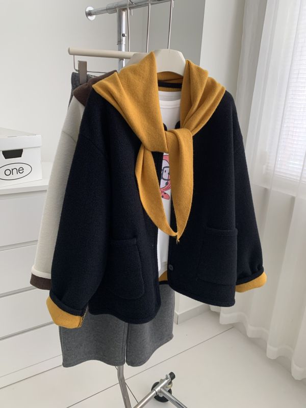 設計感洋氣復古韓國絨圓領鈕扣 真兩件雙面絨開衫外套-2色 設計感洋氣復古韓國絨圓領鈕扣 真兩件雙面絨開衫外套-2色