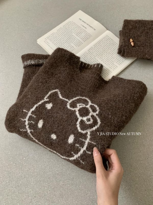 卡通提花圓領寬鬆毛衣-4色 卡通提花圓領寬鬆毛衣-4色