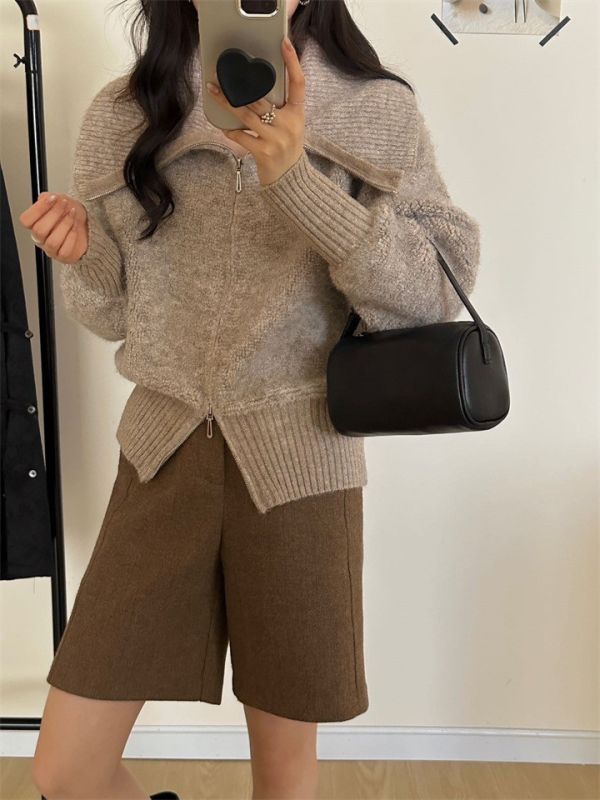 翻領雙拉鏈寬鬆顯瘦好比例上衣外套-3色 翻領雙拉鏈寬鬆顯瘦好比例上衣外套-3色