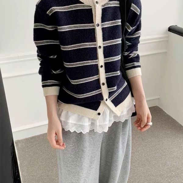 復古雙色條紋針織開衫-3色 復古雙色條紋針織開衫-3色