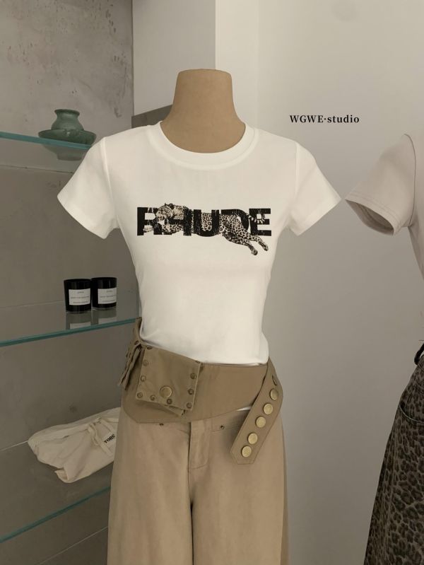 設計感收腰字母印花T-2色 設計感收腰字母印花T-2色