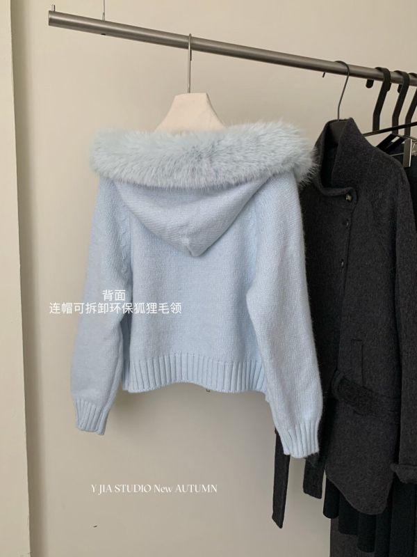 毛毛領可拆 多穿保暖連帽針織-5色 毛毛領可拆 多穿保暖連帽針織-5色