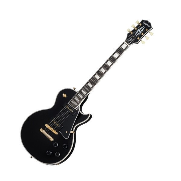 Epiphone Les Paul Custom P-90 Limited-Edition Ebony 限量版 黑金色 電吉他 搭載雙 P-90 Soapbar 拾音器,忠實重現復古搖滾與藍調的粗獷音色。以實心桃花心木琴身結合楓木面板,展現厚實延音與溫暖中頻,再加上黑檀木指板與高光漆面塗裝,無論外觀或音色都極具舞台魅力。 【獨家另贈吉他琴袋、導線、背帶、Pick】