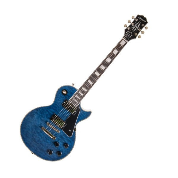 Epiphone Les Paul Custom Quilt Maple Top Viper Blue 限量版電吉他 蛇紋藍 以限量 Viper Blue 外觀與專業級拾音系統打造出兼具舞台氣勢與細膩音色的精品電吉他,不論是演出、錄音或收藏,都展現頂級質感與永恆魅力。【獨家另贈吉他琴袋、導線、背帶、Pick】