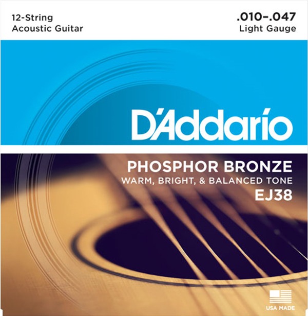 DAddario Ej38 12弦 磷青銅民謠吉他弦 (.010-.047)【Ej-38】 DAddario EJ38 12弦 磷青銅 民謠吉他弦 (.010-.047)【EJ-38】