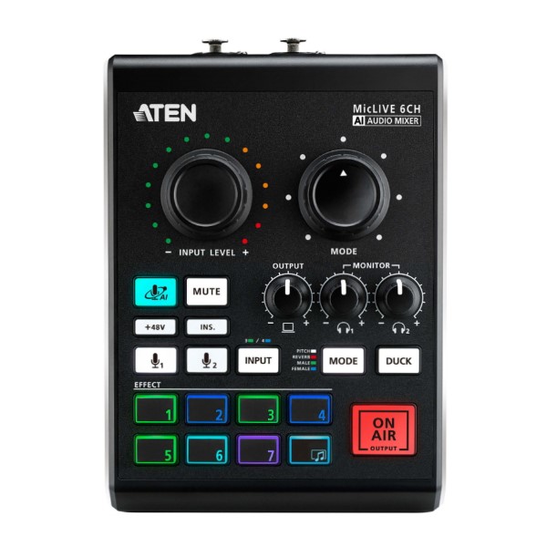 ATEN MicLIVE™ 6-CH Podcast多聲道AI數位混音效果器 原廠公司貨 二年保固【UC8000】 ATEN UC8000