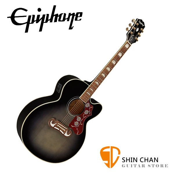 Epiphone J-200 EC Studio 單板可插電民謠吉他 電木吉他 黑灰漸層 J200EC 內建 Fishman® Sonicore 拾音器與 Presys™/Sonitone 前級系統,無論舞台或錄音室均能展現清晰自然音色。【獨家另贈吉他琴袋、背帶、Pick】