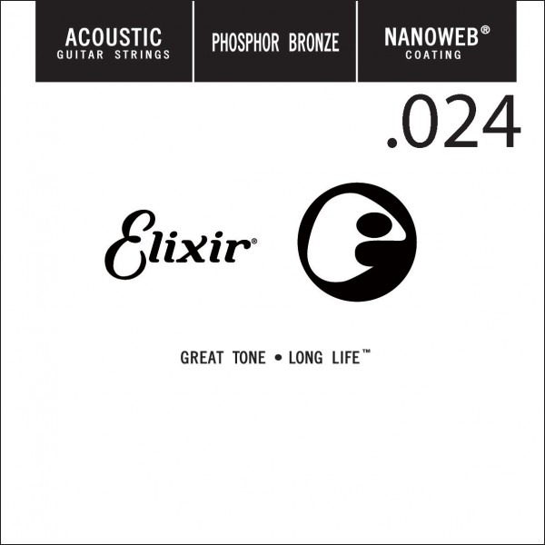 Elixir 木吉他弦 14124 第3弦 Phosphor Bronze 磷青銅 紅銅 Nanoweb /單弦 .24 elixir零弦 台灣公司貨 美國Elixir NANOWEB 磷青銅 14124 零弦單一條吉他弦（.024）民謠吉他第三弦 G弦 進口弦專賣店