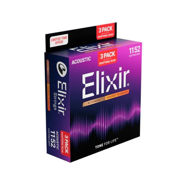 Elixir 16564 Nanoweb 80/20 11-52 民謠吉他弦 3入包 民謠吉他弦 3入包