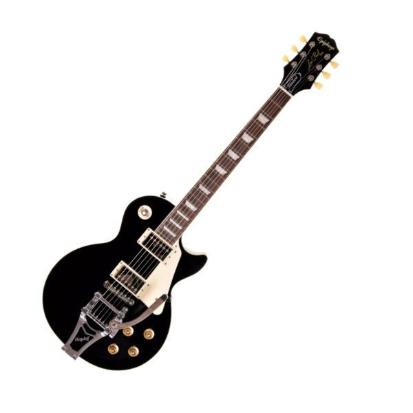 Epiphone Les Paul Standard 50's Bigsby 限量黑 大搖座 電吉他 以極高精度重現 1950 年代 Les Paul 標準款的經典手感與音色。琴身採用實心桃花心木結合 AAA 虎紋楓木面板,厚實飽滿、延音豐富。【獨家另贈吉他琴袋、導線、背帶、Pick】