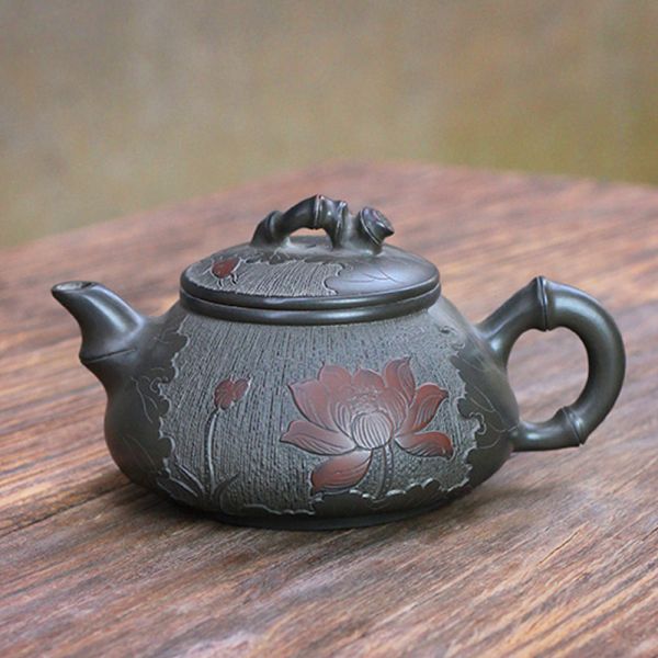 原木香 坭興陶 荷花壺 約200ml 茶具 茶杯 茶壺 陶具 陶瓷 陶藝 陶器 手工製 養茶 紫泥 白泥  招財 開運 聚財 風水 財位 引財氣 坭興陶,荷花壺,陶具,陶瓷,茶具,茶壺,陶藝,藝品,手工茶壺