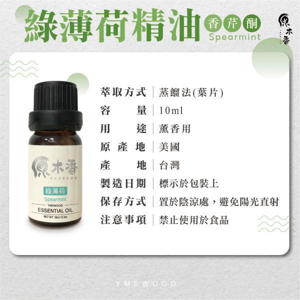 原木香 綠薄荷精油 (10ml/瓶)經典的青箭口香糖香氣 讓你不用嚼也很香 美國進口 留蘭香 桉油醇 COA認證 單方精油 純精油 純天然 薰香 擴香 調和 提神 醒腦 消暑 解暑 清涼 清新 解熱 止痛 止癢 思緒清晰 冰涼清爽 涼感 舒緩頭暈 