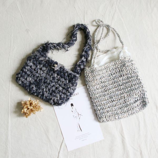 【預購】銀色紗線編織手提小包 