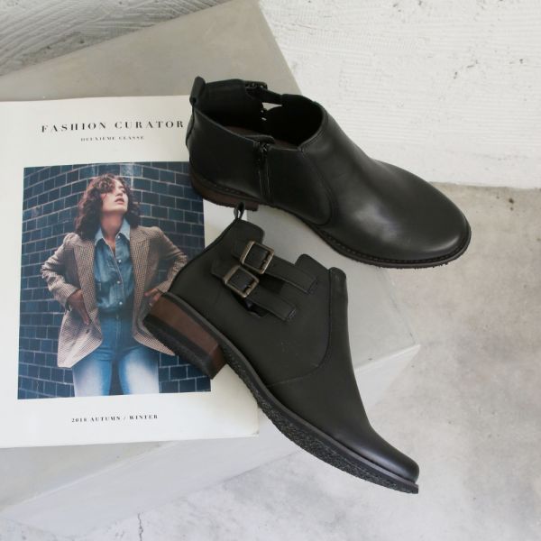 【接單手工製】寬腳版OK！雙扣帶真皮短靴 