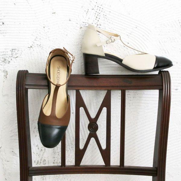 【試穿鞋福利】寬腳版友善拼接T字安定跟鞋 