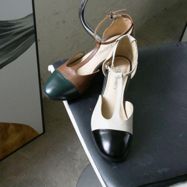 【試穿鞋福利】寬腳版友善拼接T字安定跟鞋 