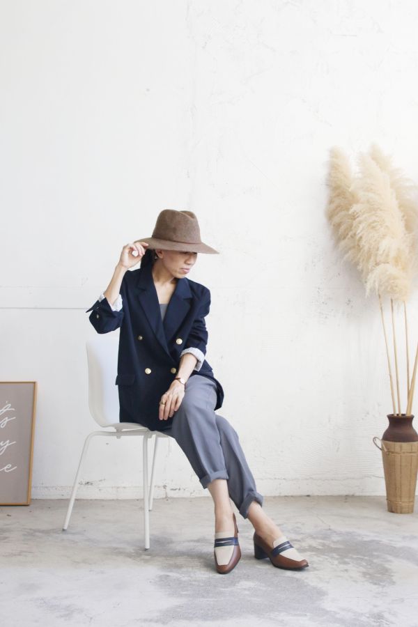 【試穿鞋福利】接單手工製_圓中帶方拚色樂福鞋 