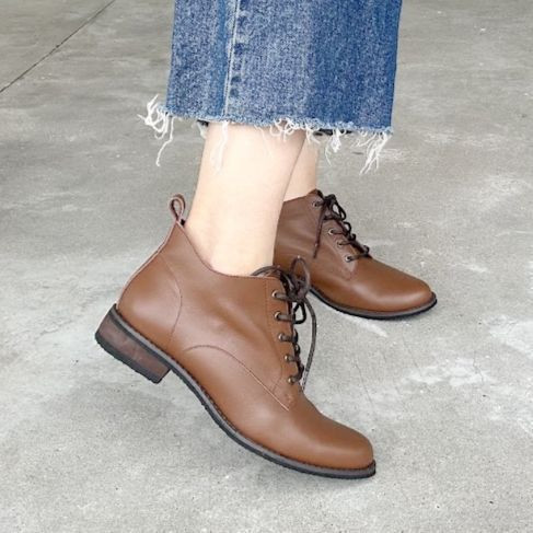 【試穿鞋福利】接單手工製_側U口綁帶短靴 