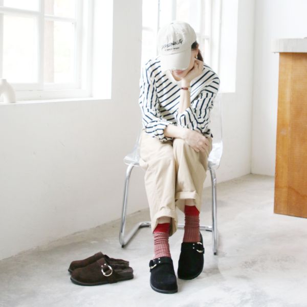 【快速到貨】世界系列_牛麂皮羊毛勃肯拖鞋 