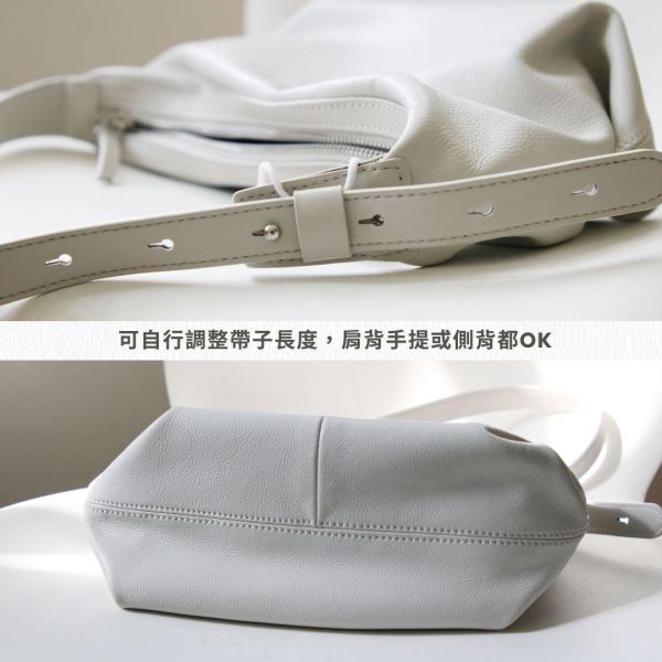 【限量3個現貨】質感灰白皮革雲朵包 