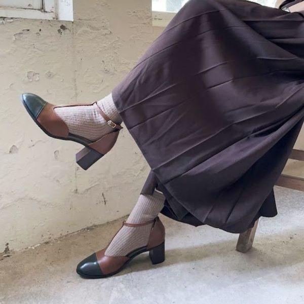 【試穿鞋福利】寬腳版友善拼接T字安定跟鞋 