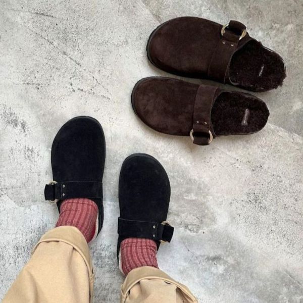 【快速到貨】世界系列_牛麂皮羊毛勃肯拖鞋 