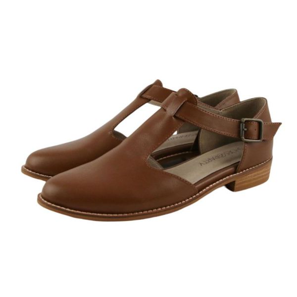 【試穿鞋福利】外尖內圓T字素面真皮牛津鞋 