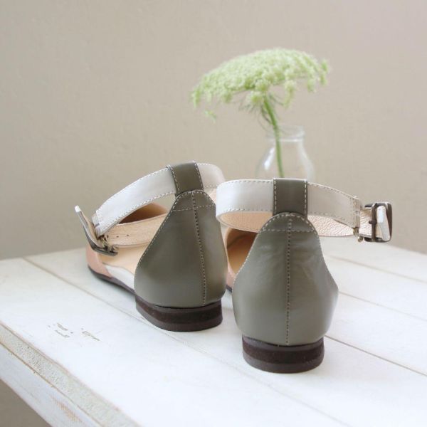 【接單手工製】寬腳版可穿，配色腳踝帶真皮便鞋 