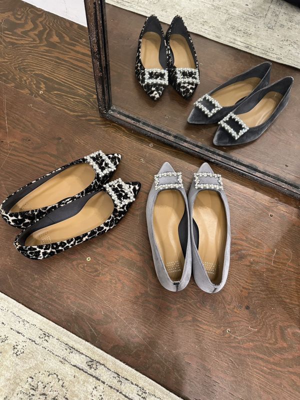 【最後一雙】世界系列_日本製尖頭方鑽釦平底鞋 