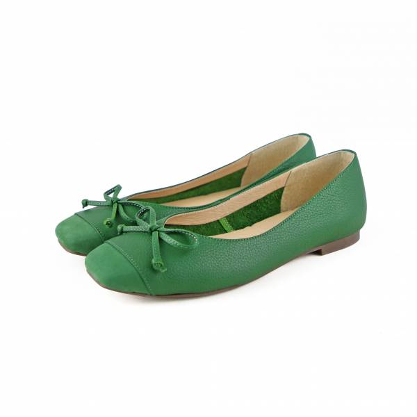 【現貨】拼接設計小方頭真皮芭蕾舞鞋 