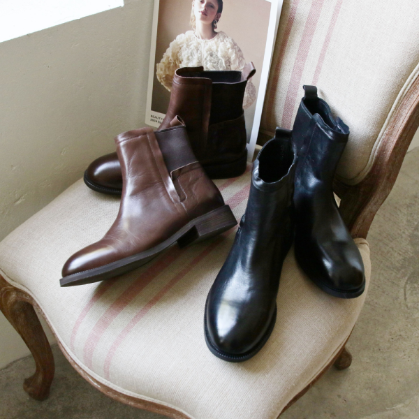 【預購】世界系列_水洗牛皮鬆緊帶短靴 