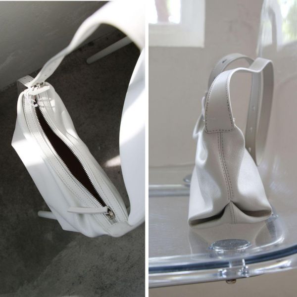 【限量3個現貨】質感灰白皮革雲朵包 