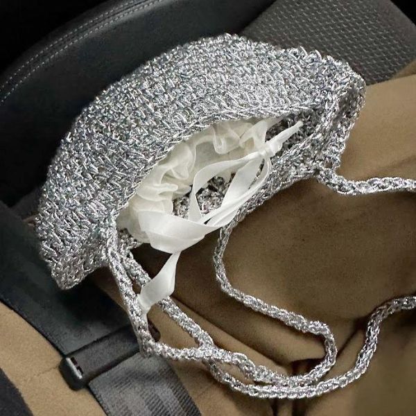 【預購】銀色紗線編織手提小包 