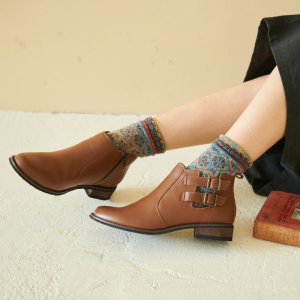 【接單手工製】寬腳版OK！雙扣帶真皮短靴 