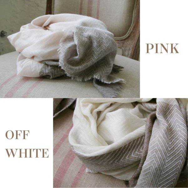 【現貨】喀什米爾胎羊毛雙色拼接薄圍巾/披肩 