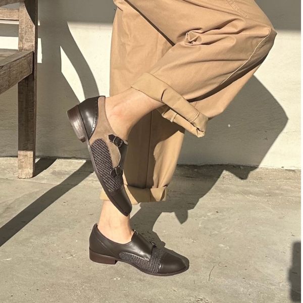 【接單手工製】外尖內圓拼接牛津孟克鞋 