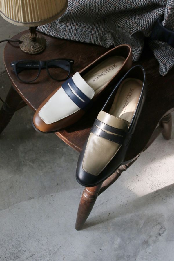 【試穿鞋福利】接單手工製_圓中帶方拚色樂福鞋 